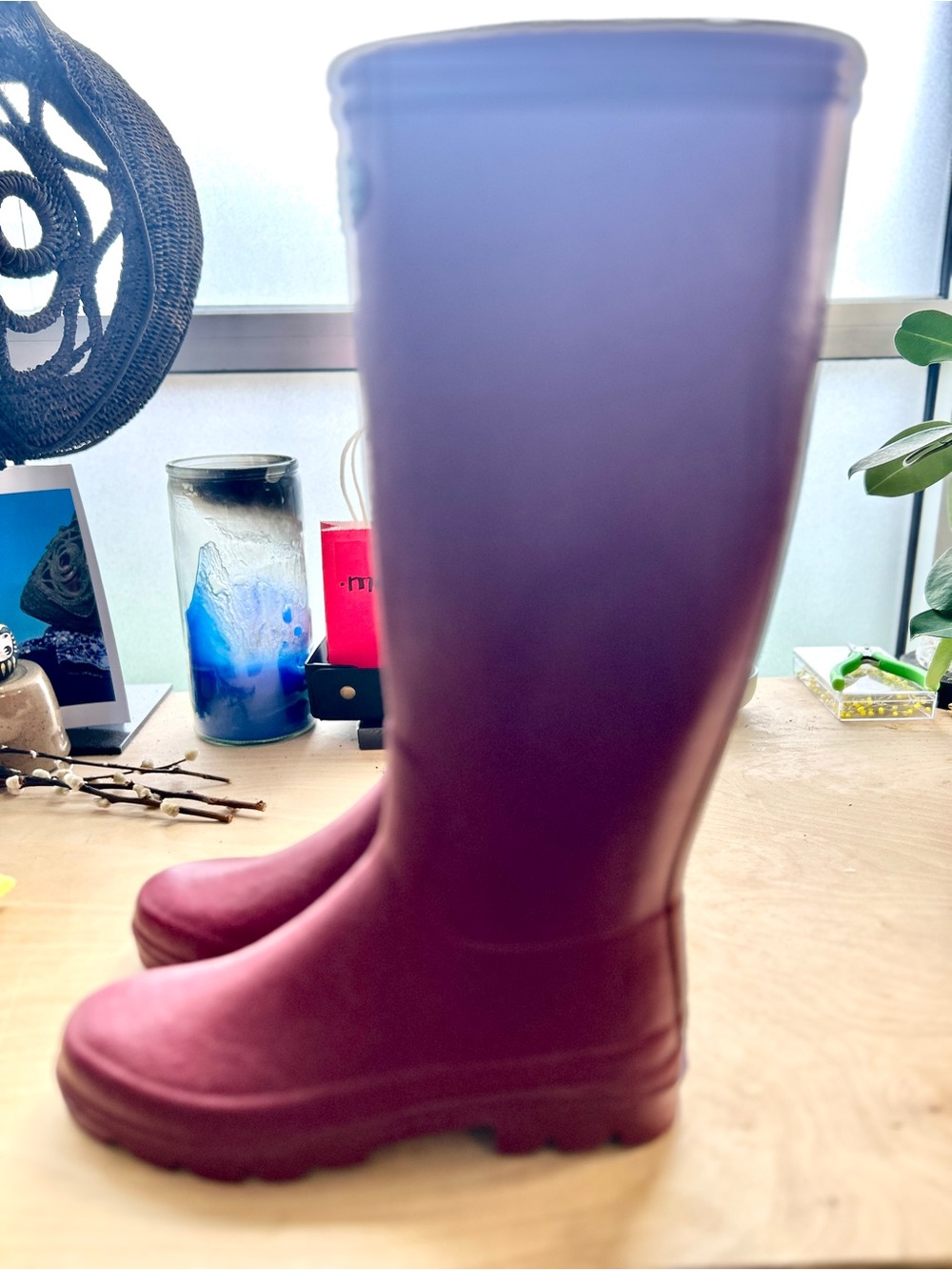 women’s Waterproof Rain Boots in oxblood worn once - Picture 3 of 10